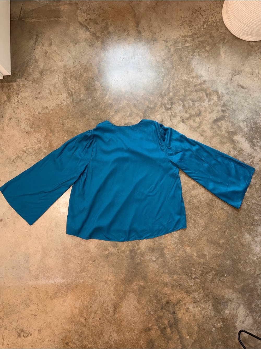 Jessica Simpson Teal Boho Bell Sleeve Tie Top Flowy Peasant Blouse XL - Picture 2 of 12